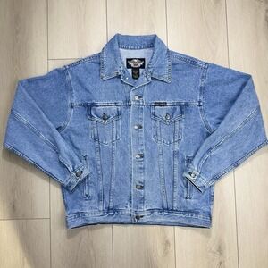 Vintage Harley Davidson Denim Trucker Jacket Men's Medium Blue Logo Patch USA